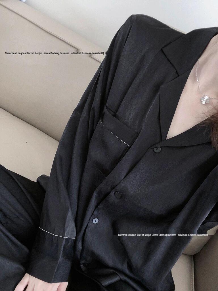 Dámské kostkované pyžamo z ledového hedvábí na jaro/léto 2024 - Dvoudílná sada s dlouhým rukávem