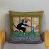 Cartoon Cycling Cat Print Cushion Cover Super Soft Pillowcase 45x45  Home Decor