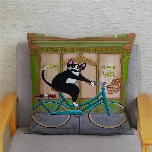 Cartoon Cycling Cat Print Cushion Cover Super Soft Pillowcase 45x45  Home Decor