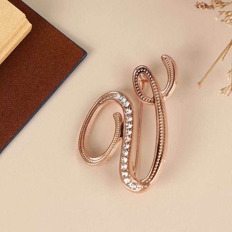 Women Luxury Letter Brooch Pins In Rose Gold Color   English Alphabet Pins Cute Jewelry Accessories Gift