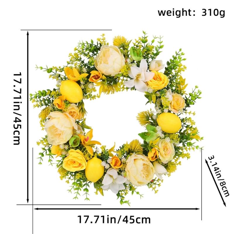 Yellow Flower Wreath with Lemon Artificial Summer Wreath for Front Door Farmhouse Wedding Garden Outdoor Decorations