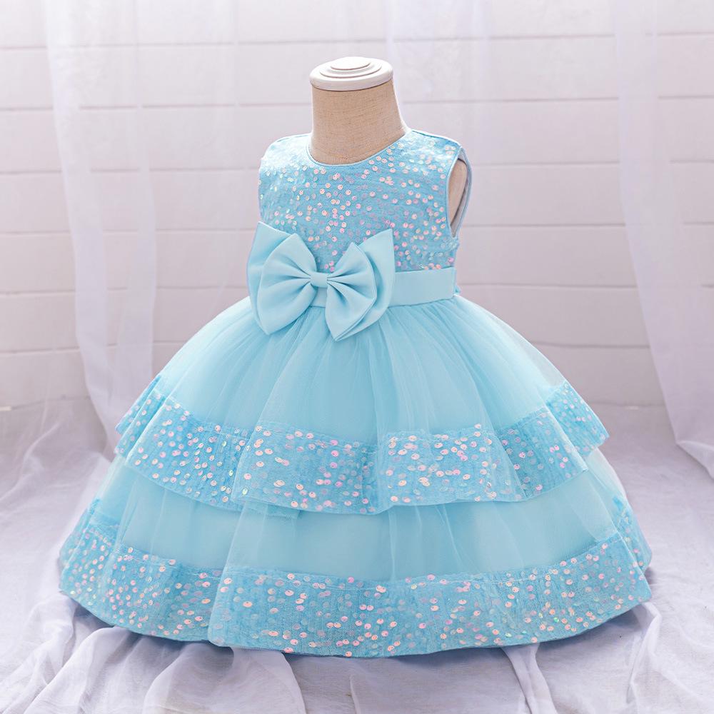 

Платье принцессы из сетки с пайетками и бантом для первого дня рождения девочки, для банкета и крещения 110cm / 2-3 years