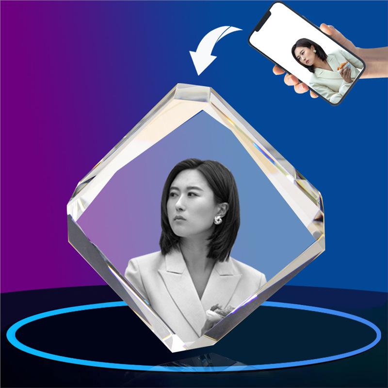 LED Heart-Shaped 3D Crystal Photo Engraving - DIY Laser Engraved White Crystal