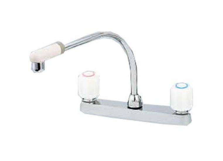 Kakudai mixer countertop for kitchen 2-handle tap, mounted, use, 151-005