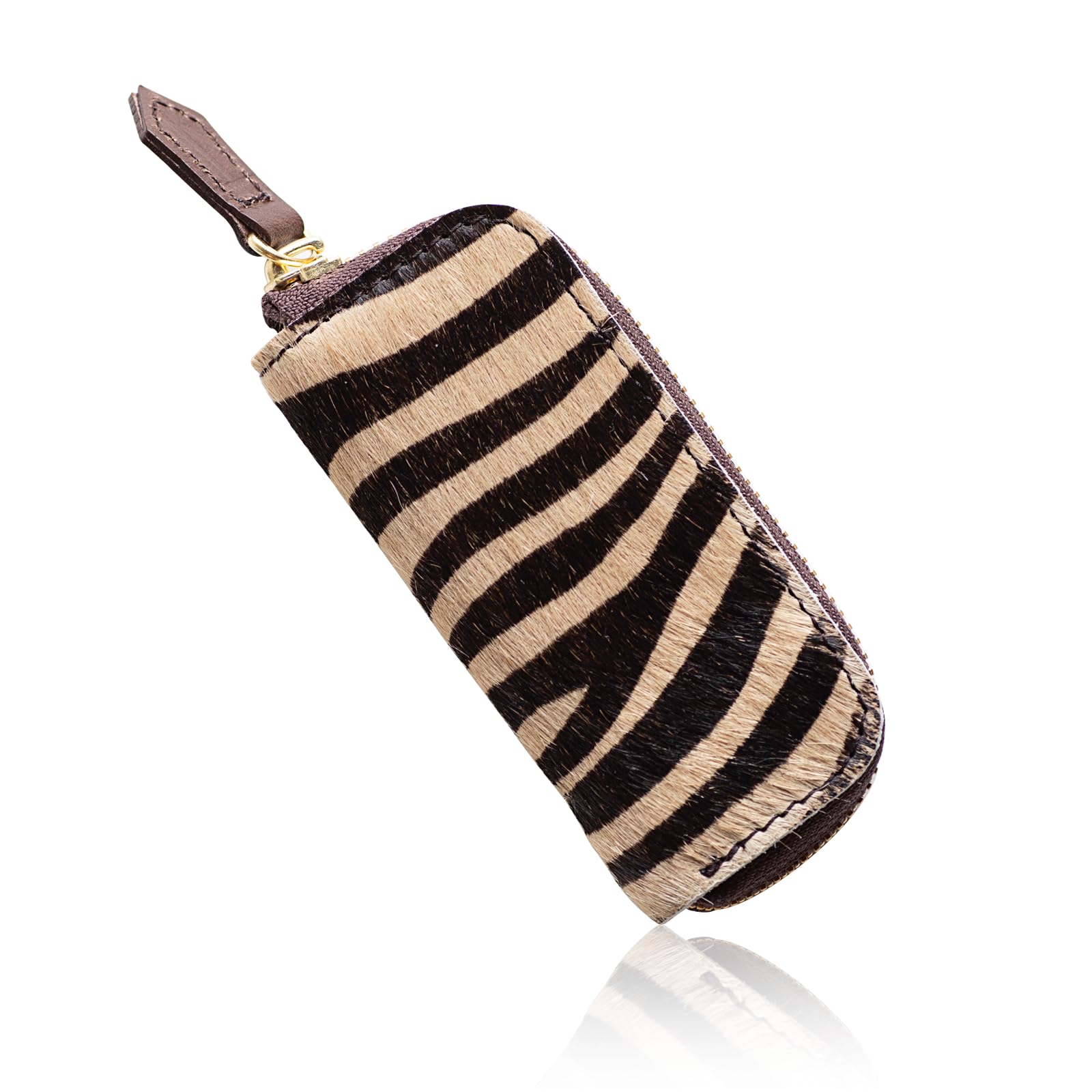

[artigianoworks] Genuine Leather Smart Key Case for Men and Women, 4-Hook Italian Leather, Animal Print, Compact, Simple Design, Zebra, Gift Idea