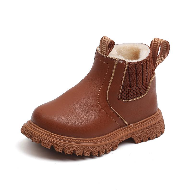Winter Velvet Kids' British-Style Martin Boots with Side Zipper and Soft Soles