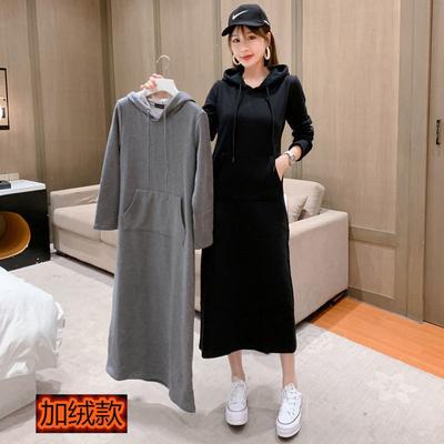 Female Long Style New Style with Slimming and Hip Hugging Hooded Sweatshirt, Long Sleeved Dress