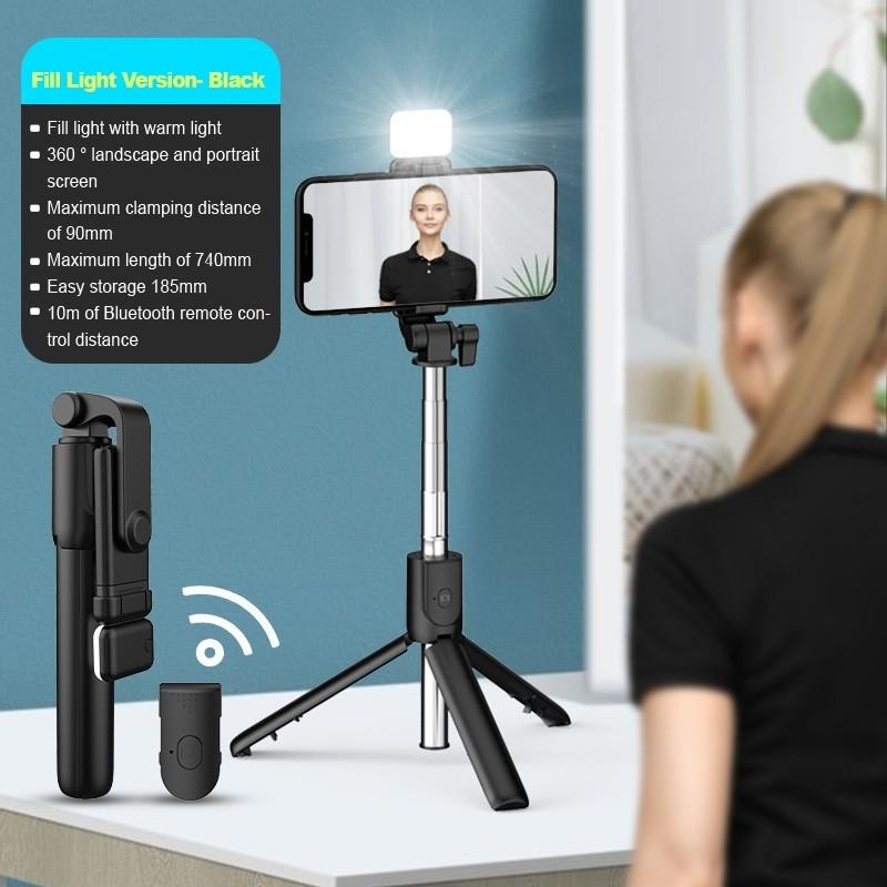 Mini Składany Statyw Bluetooth do Selfie z Lampą Wypełniającą Zdalny Wyzwalacz Bluetooth Wysuwany Drążek do Telefonu Komórkowego Huawei Xiaomi IPhone