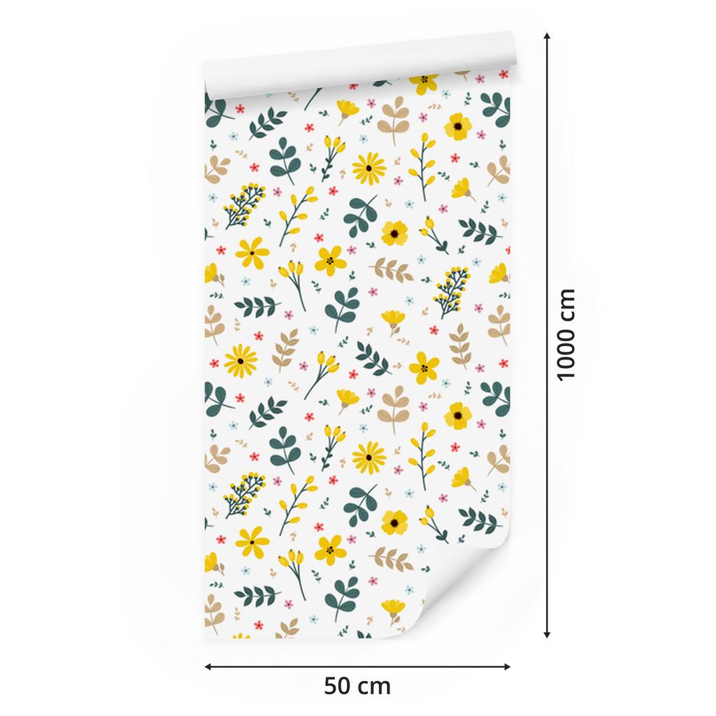 Wallpaper Flowers White, Cream, Light Gray and Yellow 50x1000