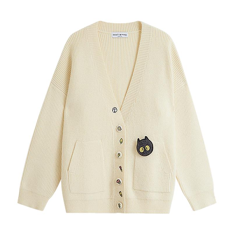 

INMAN 2025 Зимний кардиган с кошачьим принтом, коллаборация с Миреи M