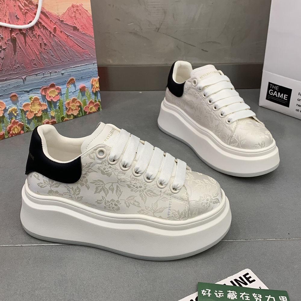 Chinese-style Guochao Printing Embroidered Little White Shoes Board Shoes Women's 2025 New Versatile Muffin Platform Casual Shoes Single Shoes