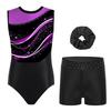 Mädchen Glitzernde Strasssteine Farbblock Gymnastik-Leotard Rundhalsausschnitt Ärmellos Tanz Eiskunstlauf Outfit