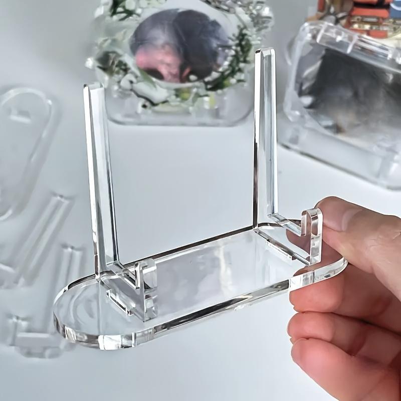 PGY 12pcs Card Frame Base Display Stand Card Holder Storage Rack Clear Acrylic Desktop Card Sleeve Badges Display Storage Racks