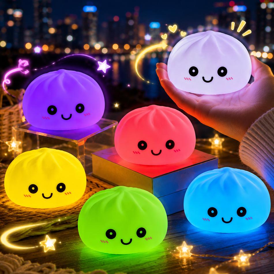 2027 Simulation Dumpling Squishy Night Light Soft Lightup Bubble Spitting Bun Birthday Gift Colorful Dumping Toy Squishy Gifts