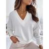 Women Solid V Neck Long Sleeve Loose Casual Knit Pullover Sweater Top