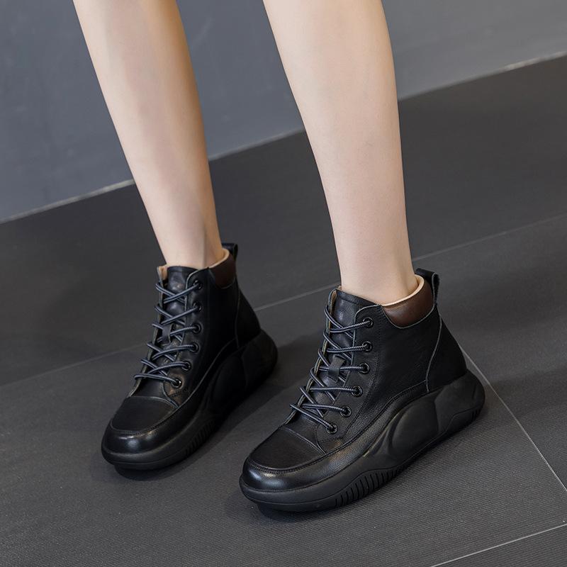 New Cotton Shoes, High-top Shoes, Casual Women's Shoes, Thick-soled Single Shoes, Soft Leather Boots
