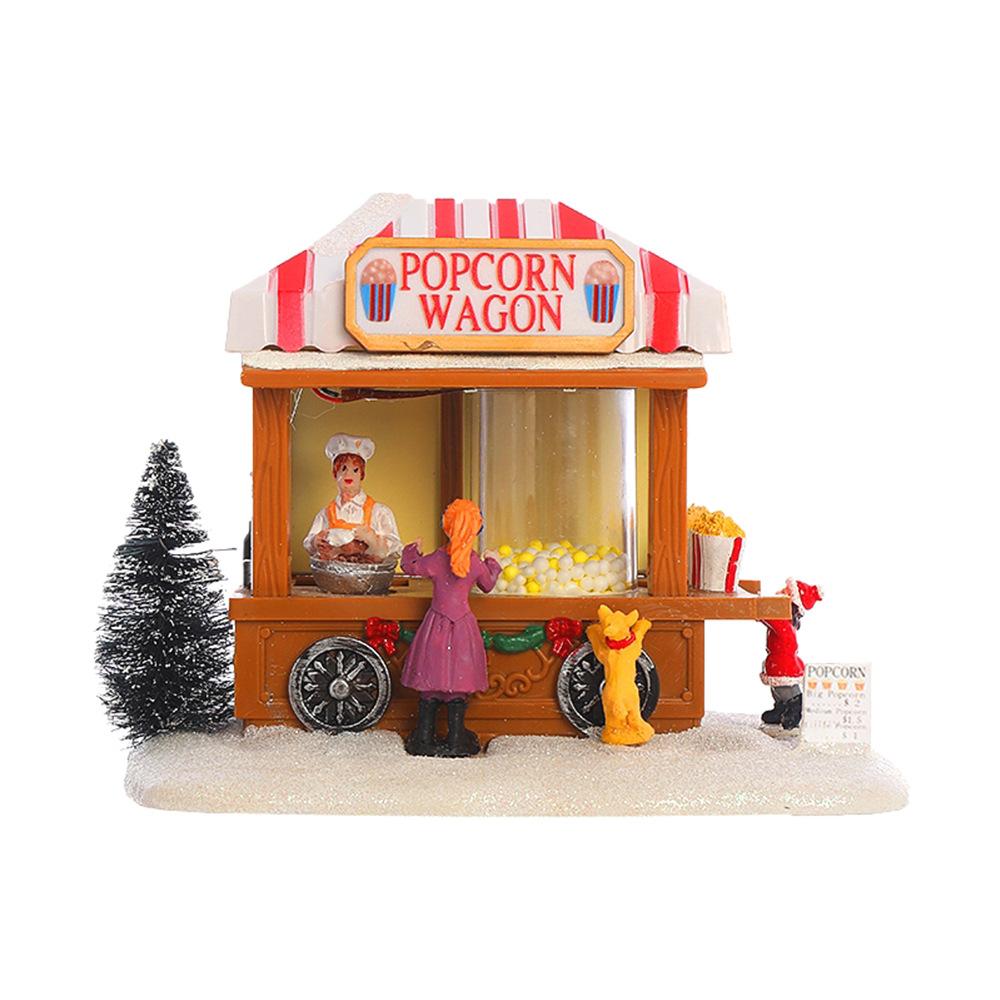 

Светодиодная рождественская сцена, деревенский дом, украшения, украшения, здания для вечеринки, офисный рабочий стол, рождественские украшения, музыкальный попкорн-дом