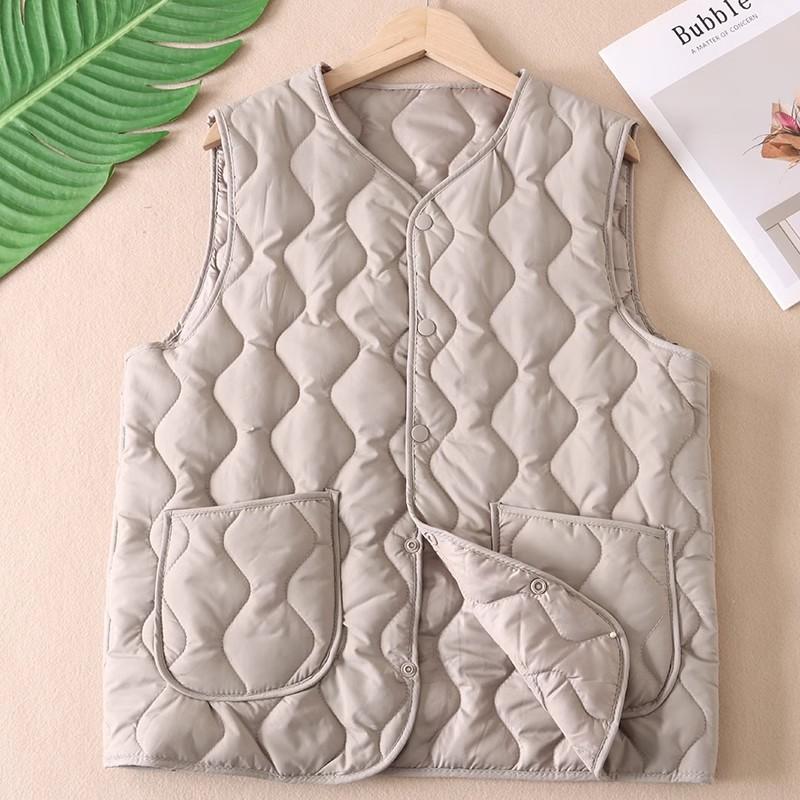 Zimní Dámské Vrstvení Vesta Kabát s úložným vakem Tenké Polstrované Tlačítko Zapínání