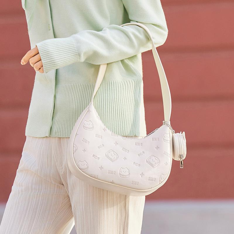 Women Stylish Crescent Underarm Bag Chic Shoulder Handbag For Daily Wear белый