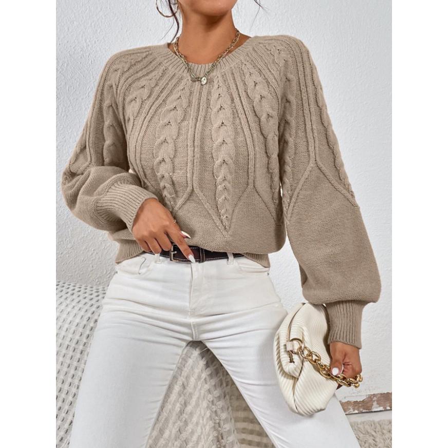 Women's Pullover Round Neck Knitting Sweater Oversized Knit Sweater Cable Stitch Pullover Long Sleeve Casual Tops