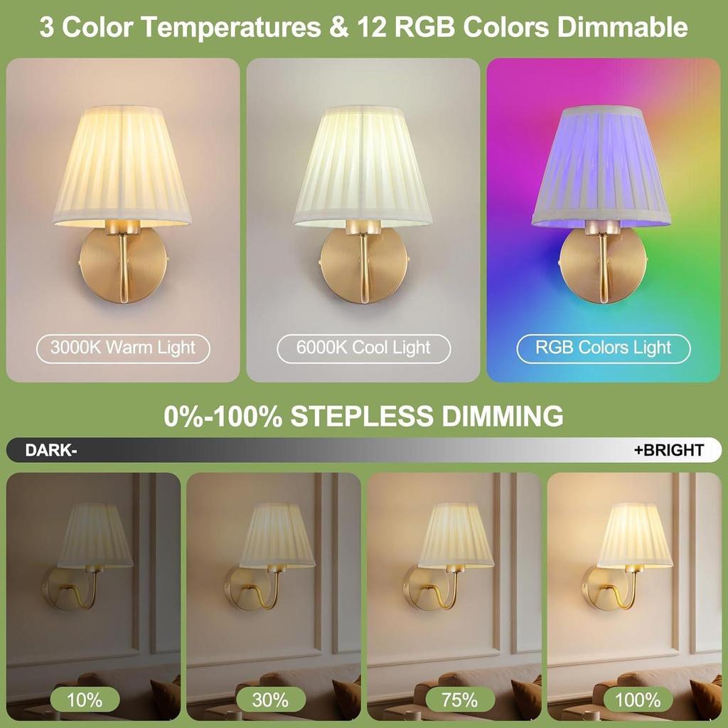 Cross-border Wireless RGB Remote Wall Lamp, American Style for Living Room, Hallway, Hotel Bedside.