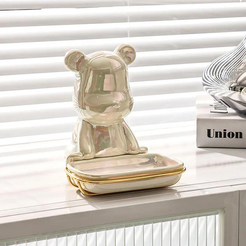 Electroplated Bear Tissue Holder Acrylic Wall Mounted Paper Holder Toilet Roll Paper Holder Bathroom Wall Mounted Storage Rack