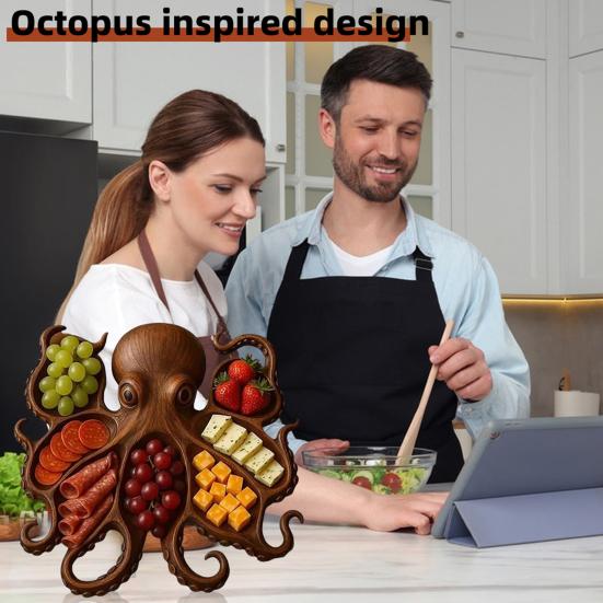 Wooden Serving Tray Large Octopus Shape Bread Fruit Platter Charcuterie Board Cheese Platter Food Dish for Kitchen