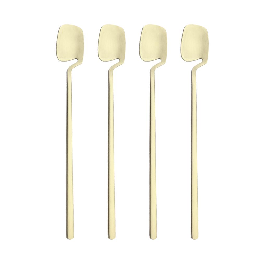 4 stk Gull Kaffe Te røreskje Langt skaft iskrem dessertskje Miljøvennlig 304 rustfritt stål servise Kjøkken