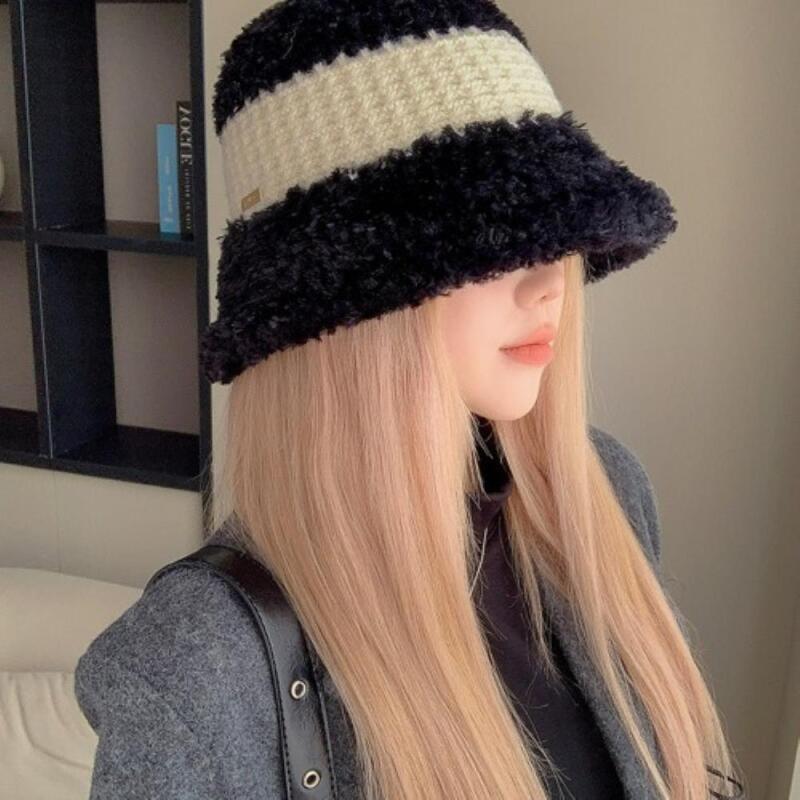 

Women s color combination knit casual bucket hat C7505_Black