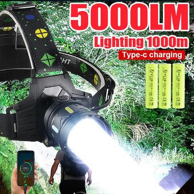 5000LM Most Powerful Headlamp White/Yellow Lights Rechargeable LED Headlights Lighting Camping Fishing Head Flashlight