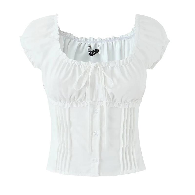 Pure Desire Retro White Puff Sleeve Slimming Top L белый