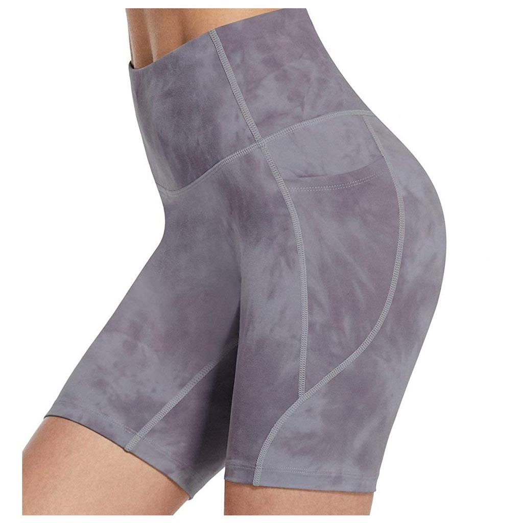 Shorts de Yoga pour Femmes Imprimés Teints Taille Haute Moulants Remonte-Fesses