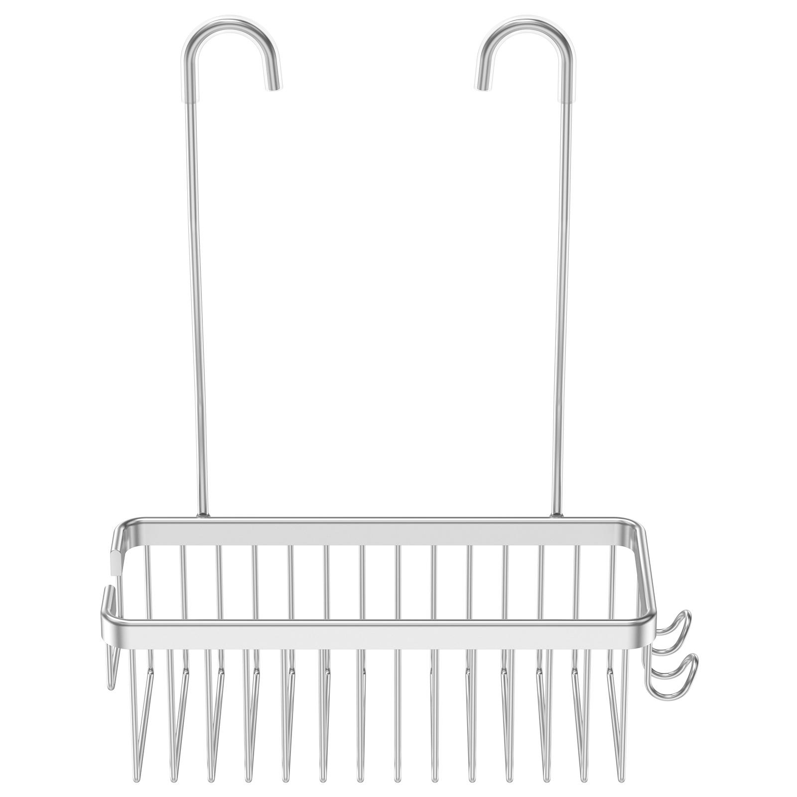 

Подвесная корзина для ванной комнаты с 2 крючками, алюминиевая, без отверстий, полка для хранения туалетных принадлежностей, органайзер для шампуня серебряный