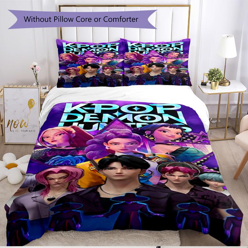 Set copripiumino 3 pezzi (1*Copripiumino + 2*Federe, Senza Nucleo), Set Biancheria da Letto Morbido Stagione Unica con Stampa KPop Demon Hunters, Decorazione Regalo per Camera da Letto