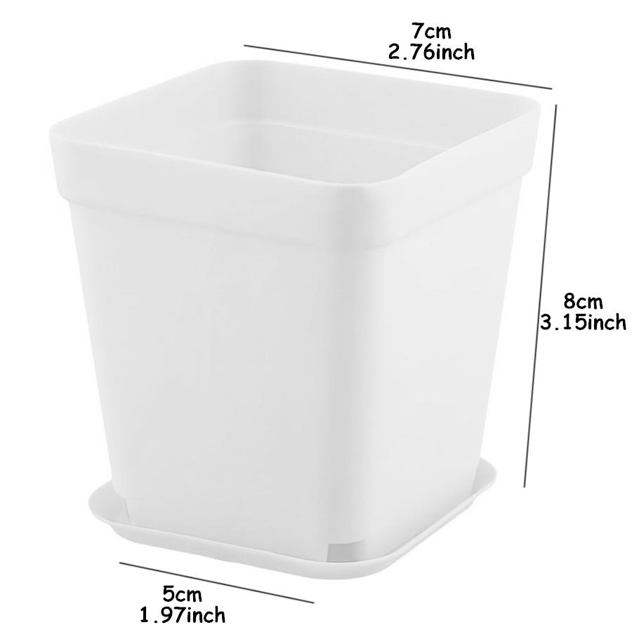10/20pcs 7cm White Plastic Square Plant Pots with Drainage Trays - Ideal for Succulents, Office Desktop Gardening Balcony Decor