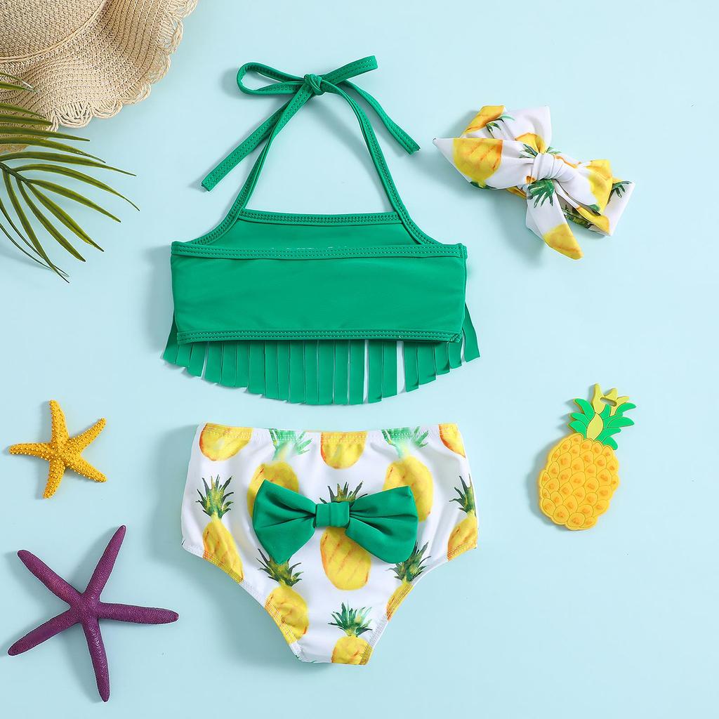 Adorable 3-Piece Sling Swimsuit Set for Infant & Toddler Girls with Bow Design