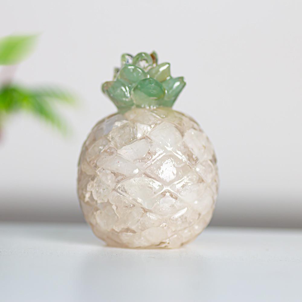 Natural Crystal Resin Pineapple Figurine With Lucky Symbol For Office Desk Decor Gift For Friends