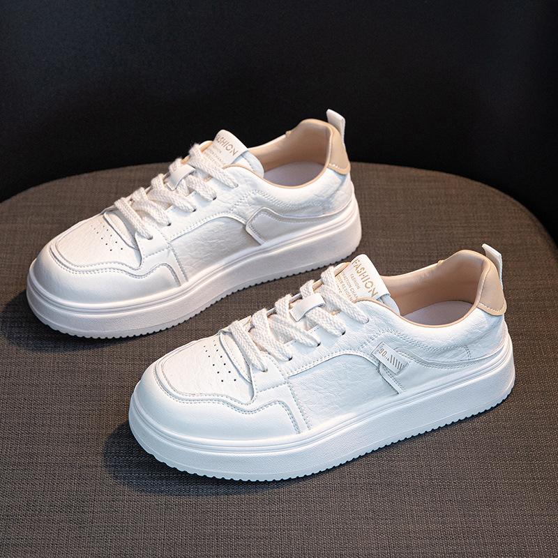 Leather Little White Shoes Women's Autumn New Soft-soled Sports and Leisure Shoes Women's Comfortable Flat-soled Lace-up Student Board Shoes