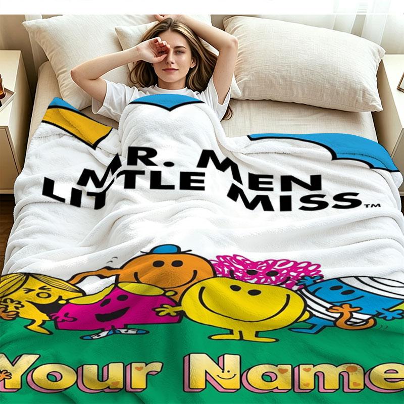 1PC Mr. Men Little Miss Custom Name Patterned Flannel Blanket Suitable For All Seasons for Home Decor Warmth and Comfort Gifts Holiday Present