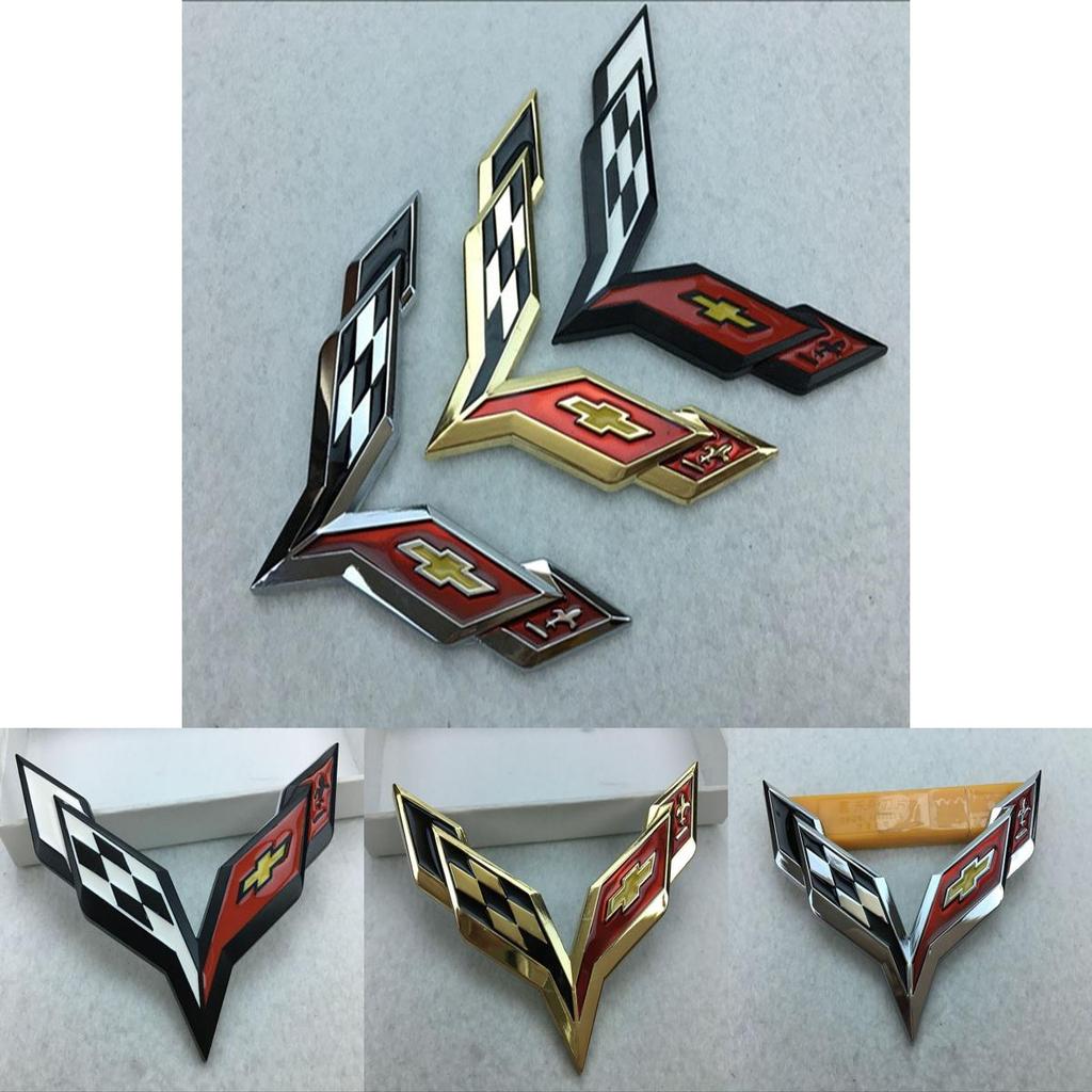 Elegant Zinc Alloy Metal Crossed Flag Emblem For Corvette C7 Stingray Badge