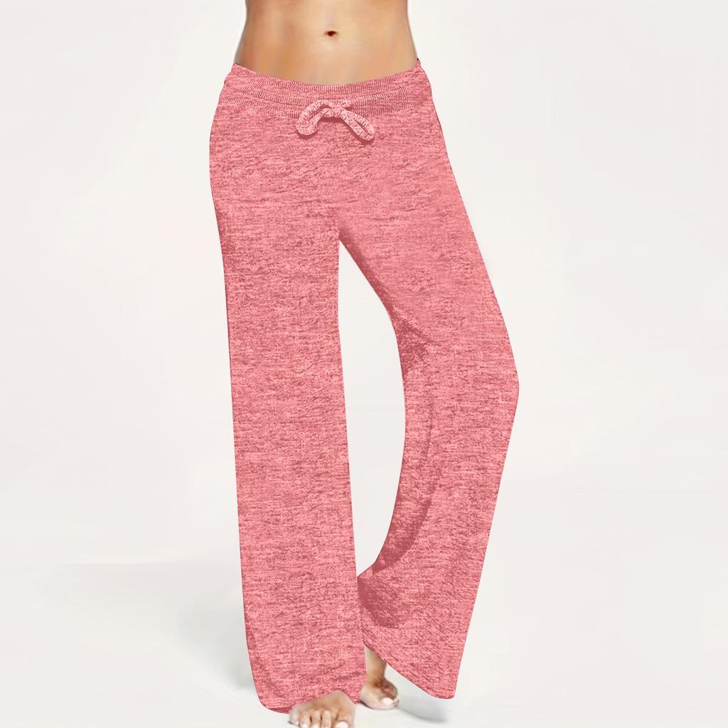 Dame Mote Ensfarvede Yogabukser Løse Snøring Lomme Vide Ben Bukser Fritidsbukser