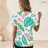 Women Plus Size U Neck Short Sleeve White Black Tropical Leaf Printed T Shirt