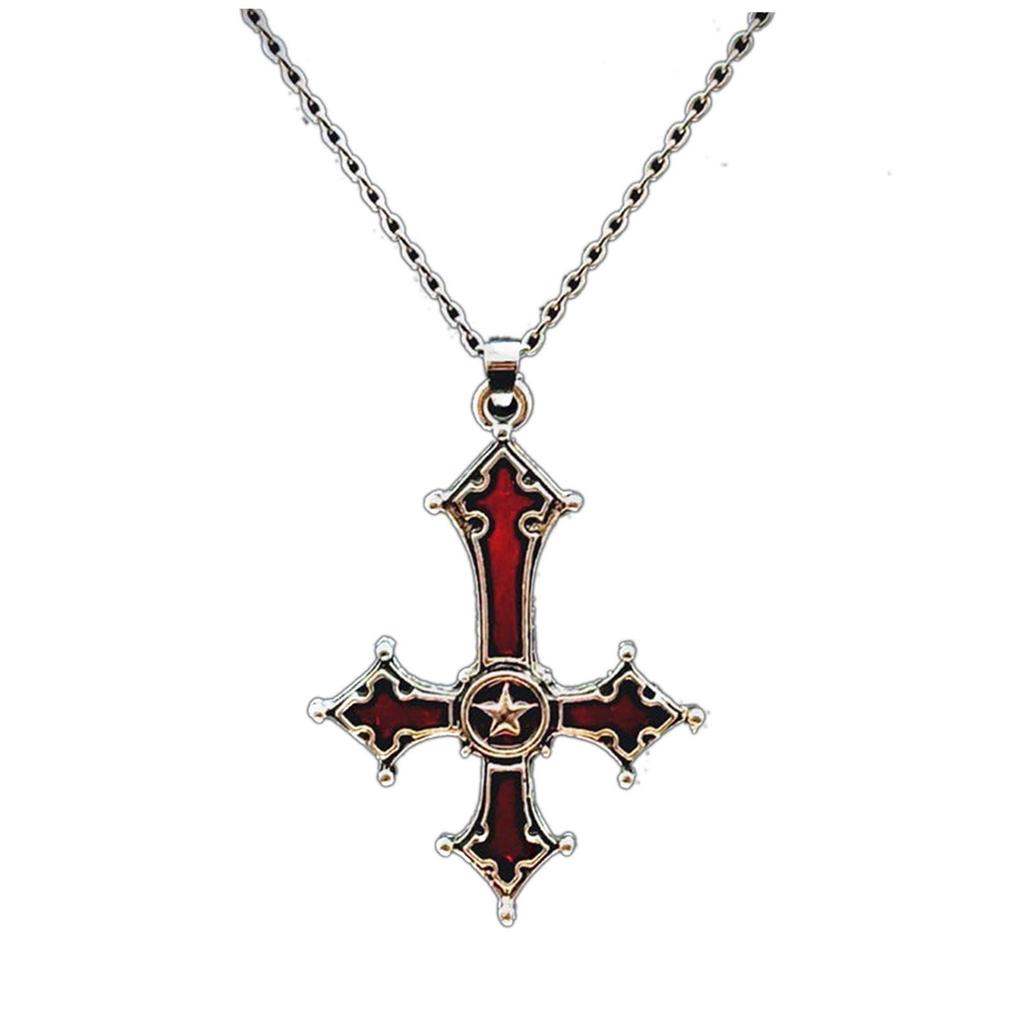 Gothic-Punk-Halskette mit umgekehrtem Kruzifix-Anhänger, längenverstellbare Halskette, stilvolle Pulloverkette für Modeliebhaber