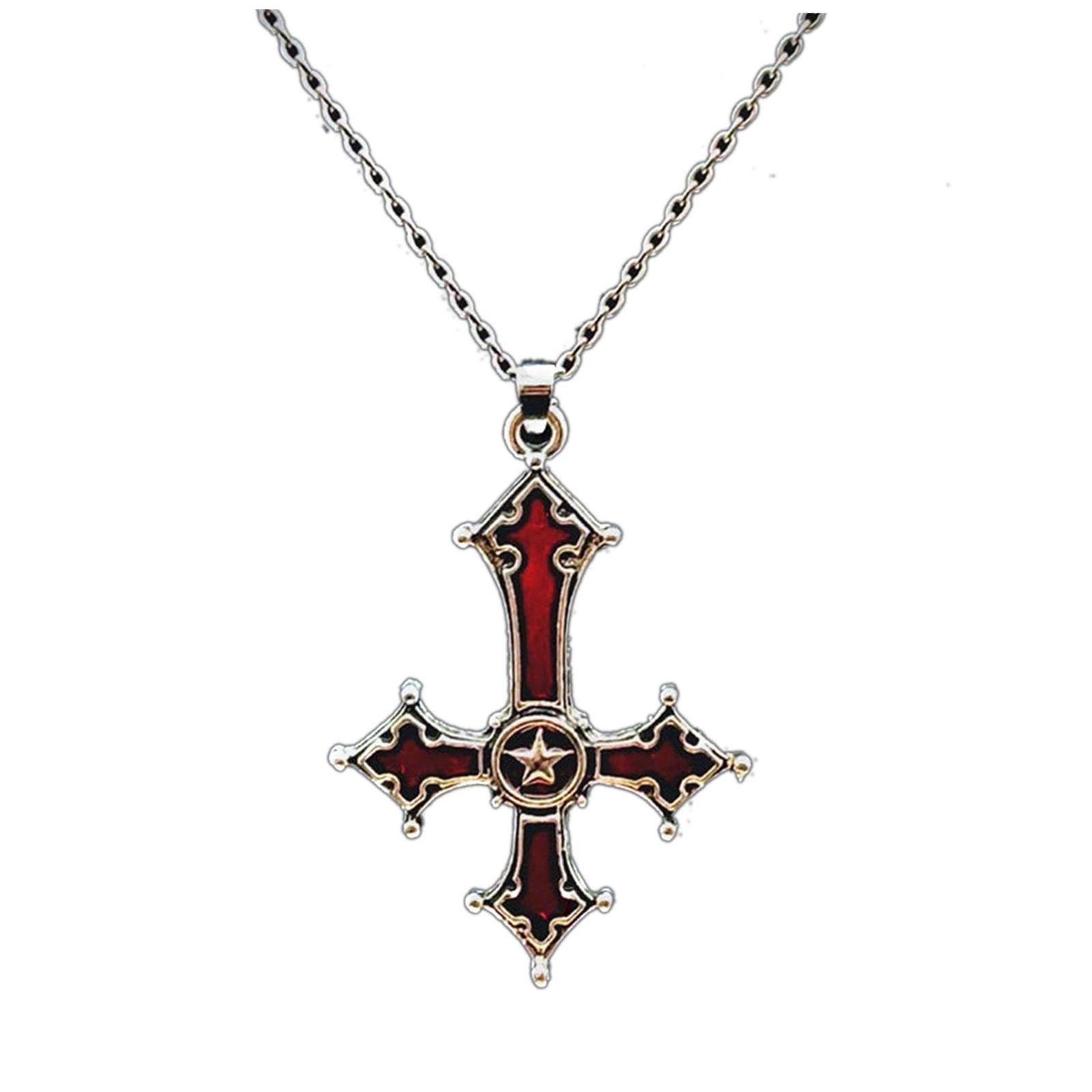 

Ожерелье в стиле готического панка с подвеской в виде перевернутого распятия, регулируемая длина, стильная цепочка на свитер для любителей моды 3555