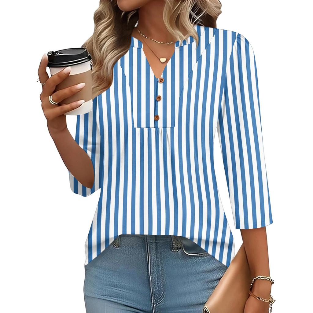 Women's Three-Quarter Sleeve Top, Loose Fit Casual Blouse for Everyday Comfort, Fashion