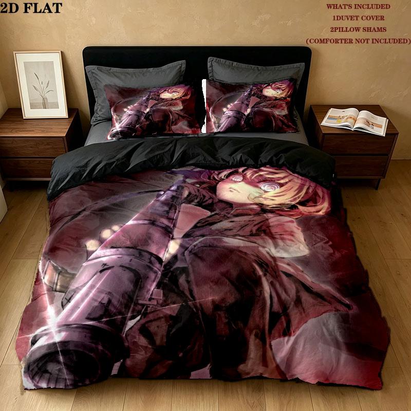 Saga Tanya Evil Pattern Bedding uilt Set uilt Cover Pillowcase Home Decoration Birthday Gift (1 * duvet cover + 2 * pillowcase without core)