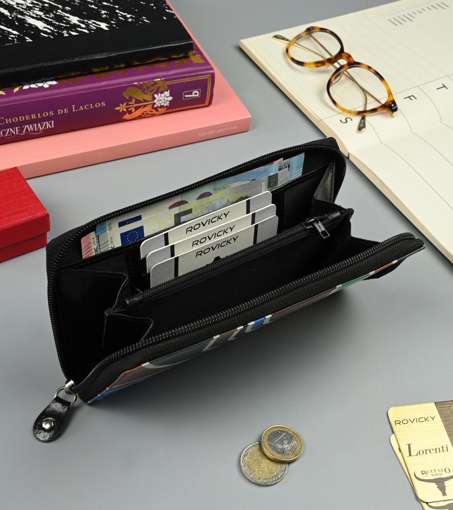 Portfel Damski W Typie Piórnika Ze Zdobioną Fakturą, Skóra Naturalna