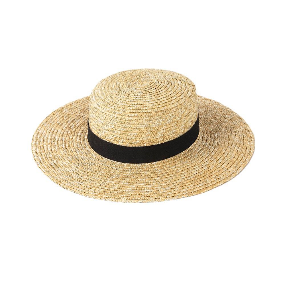 Spring and summer new fashion retro leather webbing flat top straw straw hat outdoor shopping Internet celebrity straw hat tide
