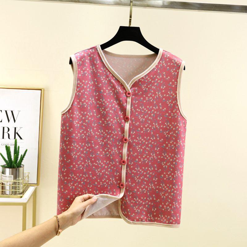 and Winter Dralon Floral Vest Women Double-sided Fleece Lined Sanded Placket Waistcoat Plus size Middle-Aged and Elderly Outdoor Cold-Proof Vest