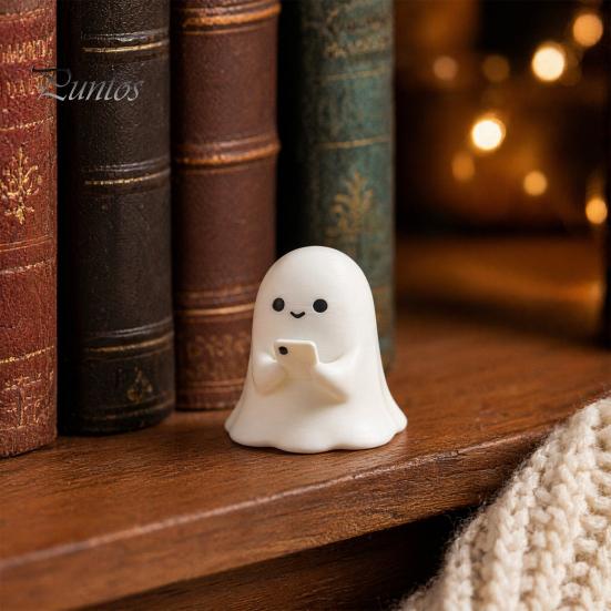 Halloween Desk Decorations 3D Printed Ghost Figurine, Cute Spooky Resin Statue, Funny Desktop Tray Decorative for Scenes Decor, Tabletop Centerpiece